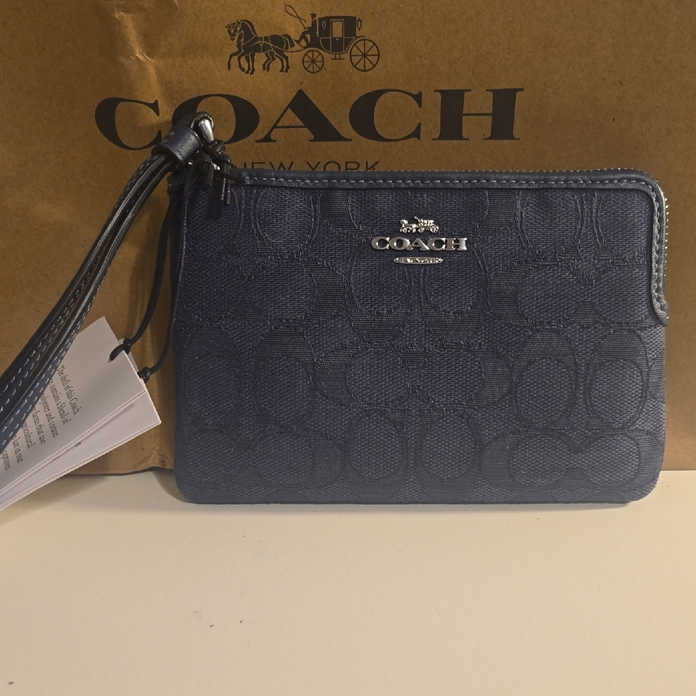 Coach Navy Embossed Wristlet